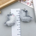 Detail of grey and white flocked cat charms with silver jump rings and scale measurement - 27*25mm / Black Gray Border Collie