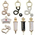 8-piece set of medical-themed enamel charms with stethoscope and syringe pendants - Mixed 8 Styles KC Gold Enamel Medical Series (SN1233)