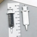 Silver syringe pendant with black enamel detail and scale marks for DIY jewelry - Black Syringe (23224)