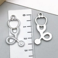 Silver stethoscope pendant charms for DIY jewelry making with white enamel details - Small White Stethoscope (23227)