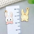 Pink and white enamel rabbit charm for DIY jewelry with gold metal textured back - 21*11mm / Pink Enamel Bunny (18831)