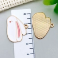 Pink and white enamel Easter bunny charm pendant with gold metal back for DIY jewelry - 21*27mm / White Enamel Bunny (21132)
