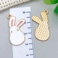 Pink and white enamel Easter bunny charm pendant for DIY bracelets and necklaces - 30*16mm / White Enamel Bunny (21134)