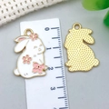 Pink and white enamel Easter bunny pendant with cherry blossom pattern for DIY jewelry - 25*17mm / White Enamel Bunny (23160)