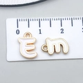White enamel alphabet charms E and M with gold metal frame for DIY jewelry making - Letter E