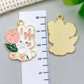 Pink and white enamel Easter bunny alloy pendant charm with golden honeycomb back - 30*22mm / White Enamel Bunny (23176)