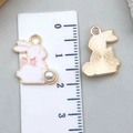 White rabbit charm with pink bow and pearl detail for DIY jewelry making pendant - 16*17mm / White Enamel Bowtie Rabbit (11940)
