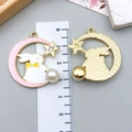 Pink enamel moon and white rabbit alloy pendant with pearl and rhinestone charm - 30*33mm / Pink Enamel Moon Rabbit (15540)