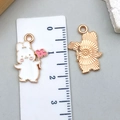 Cute white enamel rabbit charm with pink flower and golden textured back, 2.3cm height - 20*14mm / White Enamel Flower Rabbit (23079)