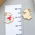 White enamel alloy rabbit charm with red heart and gold textured back for DIY jewelry - 13*12mm / White Enamel Heart Rabbit (23082)