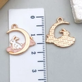 Cute bunny moon alloy charm pendant with pink cloud and gold stars for DIY jewelry - 16*17mm / White Enamel Moon Rabbit (23084)