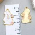 Cute white and pink enamel rabbit charm pendant in gold alloy for DIY jewelry making - 22*14mm / White Enamel Rabbit Long (23163)