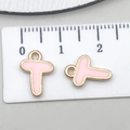 Ciondolo lettera T in smalto rosa e placcato oro per creazione di gioielli DIY - Lettera T