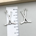 Antique silver finish ice hockey stick and puck alloy pendant with ruler measurement - Crossed Golf Clubs (22268) / Antique Silver