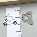 Silver golf cart charm pendant for DIY jewelry making shown with size measurement - Golf Cart Shape (22912) / Antique Silver