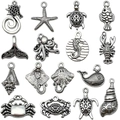 16pcs antique silver ocean sea creature pendants including starfish turtles and seahorses - Antique Silver Ocean Series Set 15pcs (SN1149)