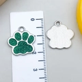 Green glitter paw print charms made of silver alloy for DIY necklaces and bracelets - Green