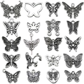 Set of 20 vintage Tibetan silver butterfly charms for DIY jewelry making and crafts - Antique Silver Butterfly Series Collection 20 Styles (SN1150)