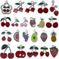 Ciondoli a forma di frutta in smalto colorato con ciliegia e fragola con strass - Stile Serie di Frutta Mista (SN1371) / Misto 22 pezzi/confezione / Colorato