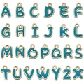 Golden alloy A-Z alphabet charms with blue enamel finish for DIY jewelry making - Mixed 26-Piece Double-Sided Enamel Blue Alphabet Set (SN1358)