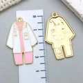 Pink and white enamel medical uniform pendant with gold trim for DIY jewelry making - Pink Enamel Lab Coat