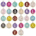 26 colorful enamel alphabet letter charms in gold plated alloy for DIY jewelry making - Round Double-Sided Letter Set (SN111) / Set of 26 / Multicolor