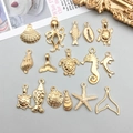 Set de breloques dorées d'animaux marins, coquillages et étoiles de mer pour bijoux - Ensemble 16 Styles KC Or Série Marine (SN598)