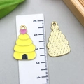 Yellow enamel bee hive charm with pink heart for DIY bracelets and necklaces accessory - Yellow Enamel Honeycomb Style