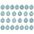 Set of 26 light blue enamel round alphabet charms with gold plating for DIY jewelry - Round Double-Sided Letter Set (12242) / Set of 26 / Lake Blue