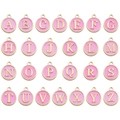 Pink enamel 26 letters charms set in gold finish for DIY bracelets and necklaces - Round Double-Sided Letter Set (12243) / Set of 26 / Pink