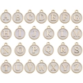 26Pcs gold plated A-Z letter charms with white enamel for DIY jewelry making - Round Double-Sided Letter Set (12244) / Set of 26 / White