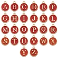 Set of 26 red enamel and gold A-Z alphabet charms for DIY jewelry making - Round Double-Sided Letter Set (12657) / Set of 26 / Red