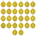Golden alphabet charms with yellow enamel for DIY jewelry bracelets and necklaces - Round Double-Sided Letter Set (12658) / Set of 26 / Yellow