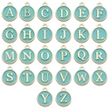 Set of 26 teal blue enamel alphabet charms with golden metal edges for DIY jewelry making - Round Double-Sided Letter Set (12659) / Set of 26 / Green