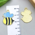 Cartoon bij hanger van legering met gele strepen voor DIY sieraden maken projecten - Gele Emaille Bij Stijl