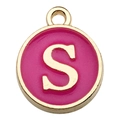 Pink enamel letter S pendant with gold plating for DIY jewelry necklaces and bracelets - Double-Sided Letter Charm S / 1 Piece (12x14mm) / Rose Red