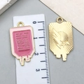 Enameled blood bag alloy charm pendants for DIY jewelry with gold metal plating - Pink Infusion Bag Style (23048) / 28x15mm