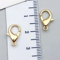 Golden alloy lobster clasp 12mm size measured with ruler for DIY jewelry making - KC Gold