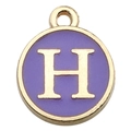 Gold-plated round letter H pendant with purple enamel for DIY jewelry making - Double-Sided Letter Charm H / 1 Piece (12x14mm) / Purple