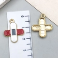 Red and white enamel medical cross charm with gold alloy finish for DIY jewelry making - Red Band-Aid Style (23076) / 21x18mm