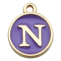 Golden round pendant featuring purple enamel finish and bold letter N for DIY jewelry - 1 x Purple Single Letter N
