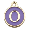 Round alphabet O charm with purple oil drip enamel and gold trim for jewelry making - 1 x Purple Single Letter O