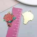 Red enamel rose bouquet pendant with gold plating and green leaf detail for DIY jewelry - Red Gold Base Enamel Rose Bouquet (22044)