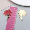 Red enamel carnation flower pendant with gold plated back for DIY jewelry making - Red Gold Base Enamel Rose Carnation (23158)