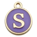 Round gold plated pendant with purple enamel and golden letter S charm for jewelry making - 1 x Purple Single Letter S
