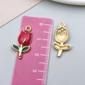 Red enamel tulip flower pendant with gold alloy base for DIY jewelry making - Red Gold Sprinkled Enamel Tulip (23520)