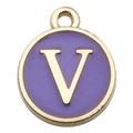 Purple enamel letter V charm pendant with gold plating for DIY jewelry making - 1 x Purple Single Letter V