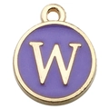 DIY colorful round alphabet pendant with gold plated letter W and purple enamel finish - 1 x Purple Single Letter W