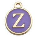 Golden alloy round charm with purple enamel and letter Z for DIY jewelry making - 1 x Purple Single Letter Z