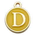 Golden round pendant with yellow enamel inlay and uppercase letter D for DIY jewelry - 1 x Yellow Single Letter D